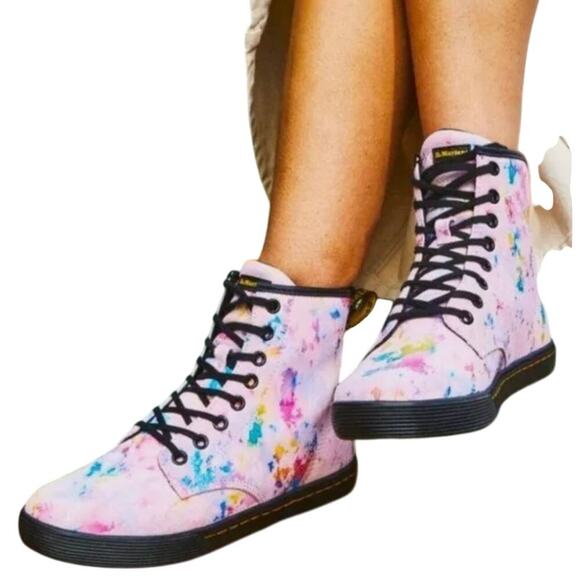 Dr. Martens Shoes - Dr. Martens Sheridan Women's Pink Rainbow Burst Suede Combat Boots- 8